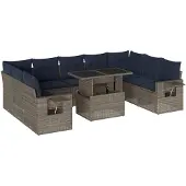 vidaXL 10-delige loungeset voor buiten, met kussens, grijs, kunststof vlechtwerk