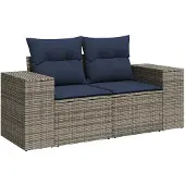 vidaXL 7-delige loungeset voor buiten, met kussens, grijs, kunststof riet