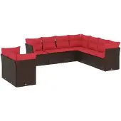 vidaXL 9-delige tuinbankset met kussens, bruin polyrotan