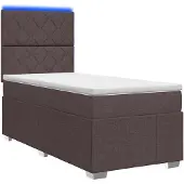 vidaXL LED Boxspringbed met Matras Donkerbruin 100 x 200 cm Stof