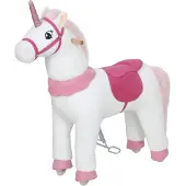 AIYAPLAY Kids Rocking Horse-Metaal, Polyester-96L x 36B x 96H cm-Wit+Roze