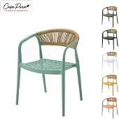 Floordirekt Tuinstoel Solaro, outdoor stoel met armleuningen en rugleuning van touw, groen, set van 6