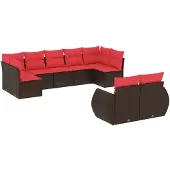 vidaXL 9-delige tuinbankset met kussens, bruin polyrotan