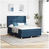 vidaXL Boxspringbed met matras en hoofdeinde, blauw, 160 x 200 cm, stof