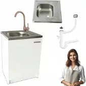 Stamar | Keukenonderkast, met Deante spoelbak, 60x50 cm, wit, beige kraan, sifon voor vaatwasser