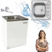 Stamar | Keukenonderkast, wit, slank design, 60 cm, met Deante spoelbak en kraan