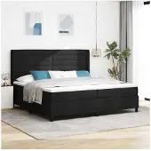 vidaXL LED Box Spring Bed met matras Zwart 200 x 200 cm Stof