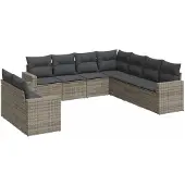 vidaXL 9-delige Loungeset met kussens poly rattan grijs