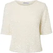 Pieces Pckammy Pailletten Top Met Korte Mouwen Dames Wit XL