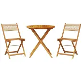 vidaXL 3-delige Bistroset polypropeen en massief hout beige
