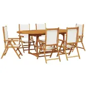 vidaXL 7-delige tuinset, stof en massief hout, crèmekleurig