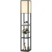 HOMCOM Vloerlamp met 3 planken, verlichting, E27, tot 40W, zwart en wit