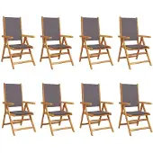 vidaXL 8-delig set verstelbare klapstoelen, antracietkleurige bekleding en massief hout