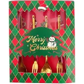 Clayre & Eef Dessertbestekset, metaal, goudkleurig, rood, 2x12 cm, , 67027
