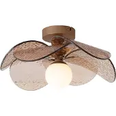 QAZQA Design plafondlamp donker brons met ribbel glas - Kemner