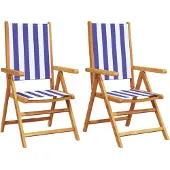 vidaXL Klapstoelen, 2 stuks, blauw en wit, massief acaciahout en stof