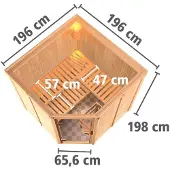 Karibu Sauna Jarin (Eckeinstieg), houten deur met isolerend glas, warmte-geïsoleerd, helder, zonder accessoires