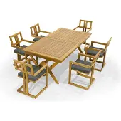 AEA Dunkelbraune Gartenmöbel Designer Holz Esstisch 6x Polsterstühle 7tlg