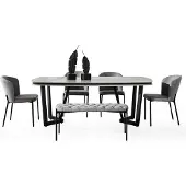 AEA Modern Esstisch Bequem 4x Stühle Tische Hocker Grau Esszimmergarniture