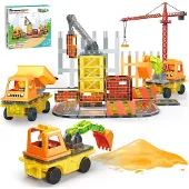 PicassoTiles - Magnetic Tiles 5-in-1 Construction Vehicle Builder Set 50pcs (PTU06)