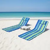 Merkloos 2 verstelbare loungestoelen met tafel, in strandkleuren