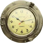 Merkloos Wandklok met porthole-design, messing, diameter 29 cm