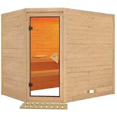 Karibu Sauna, binnensauna, model Tanami, hoekopstelling, zonder accessoires, afmetingen 259x210x205 cm, met daklijst
