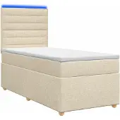 vidaXL Boxspringbed met matras en hoofdbord, crème, 90 x 190 cm, stof