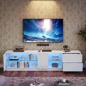 Sonstiges TV-kast met LED-verlichting, glanzende afwerking, laag TV-meubel, 160x40x52 cm, wit