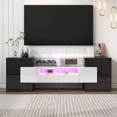 Sonstiges TV-kast met LED-verlichting, hoogglanzend, marmerlook, wit/zwart, 145 cm