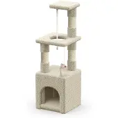 VOUNOT Kraboom Klein, Kattenspeelboom, Stabiele krabpaal, Hoogte 88 cm, Beige