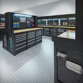 Datona Werkbank PRO – 2x 400 cm - eiken – 72 lades en 4x afsluitbare gatenbordkast – Zwart