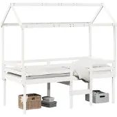 vidaXL Hoogslaper met dak, wit, 90x190 cm, massief grenenhout