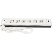 REV stekkerdoos Combini, 6-voudig, 2x USB-A, 1,4 meter, wit/zwart