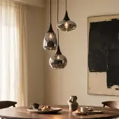 LumenXL 3-lichts hanglamp Loua - zwart met smoke glas en spiegeleffect