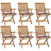 vidaXL Klapstoelen met kussens, 6 stuks, massief teakhout