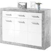 Stella Trading STONE Kommode met laden, betonlook, wit glanzend - Moderne commode