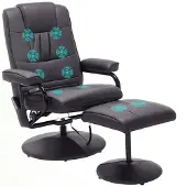 HOMCOM massagestoel met voetenbank, relaxstoel met ligfunctie, massagefunctie