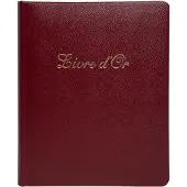 Exacompta gastenboek Alpillez rood, echt leer 26x22 cm, 70 blanco bladen, vergé 110 g/m², goudkleurig, geschenkverpakking