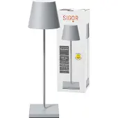 Sigor LED-acculamp Nuindie, USB-C, grijs, IP54, dimbaar, alu / grijs / zink, Woon-/ Eetkamer, Aluminium, Modern