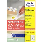 Avery L4737REV-65 Universele etiketten 63.5 x 29.6 mm Papier Wit 65 vellen Weer verwijderbaar Inkjet, Laser (zwart/wit), Laser (kleur), Kopiëren
