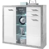 Stella Trading STONE Kommode met laden, betonlook, wit glanzend - Moderne commode