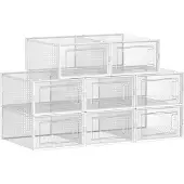Songmics Set van 18 opvouwbare schoenendozen, Transparant + Wit / M ( 33,3 X 23 X 14 cm )