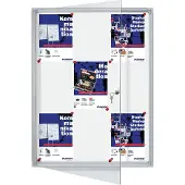 Franken Wandmontage Binnengebruik Magnetisch Afsluitbaar Prikbord FSA9 Aluminium Frame Scharnierdeur 9xA4 Wit 730 x 980 mm