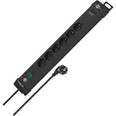 Brennenstuhl 1951160613, Premium-Line, stekkerdoos met 6 stopcontacten, overspanningsbeveiliging, 3,0 meter, zwart