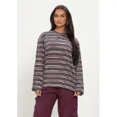 Alix The Label Dames Tops & T-shirts Ladies Knitted Stripe Longsleeve T-shirt - Donkergrijs - Maat M