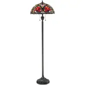 QUOIZEL Tiffany vloerlamp Larissa, brons / oud-messing, Woon-/ Eetkamer, Glas, Tiffany, vloerlamp