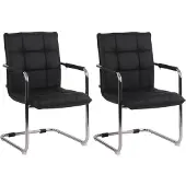 CLP Set van 2 stoelen Gandia, met armleuningen, bekleed met echt leer, zwart, met chroomkleurig frame
