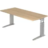 Hjh OFFICE PRO UNDA 19 S - 180 x 80 Eiken/Zilver Tafelhoogte I In hoogte verstelbaar