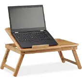 Relaxdays Verstelbare laptoptafel voor het bed, bamboe notentafel met lade, hoogte x breedte x diepte: 30 x 69 x 35 cm, naturel